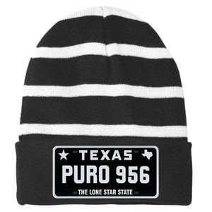 Simple “PURO 956” Texas License Plate Graphic Striped Beanie with Solid Band