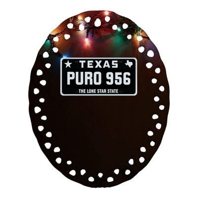 Simple “PURO 956” Texas License Plate Graphic Ceramic Oval Ornament