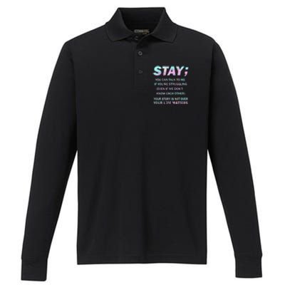 Suicide Prevention Awareness Stay Your Life Matters Performance Long Sleeve Polo