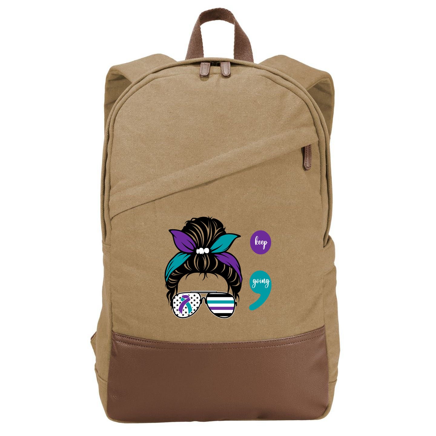 Suicide Prevention Awareness Semicolon Keep Going Messy Bun Gift Cotton Canvas Backpack