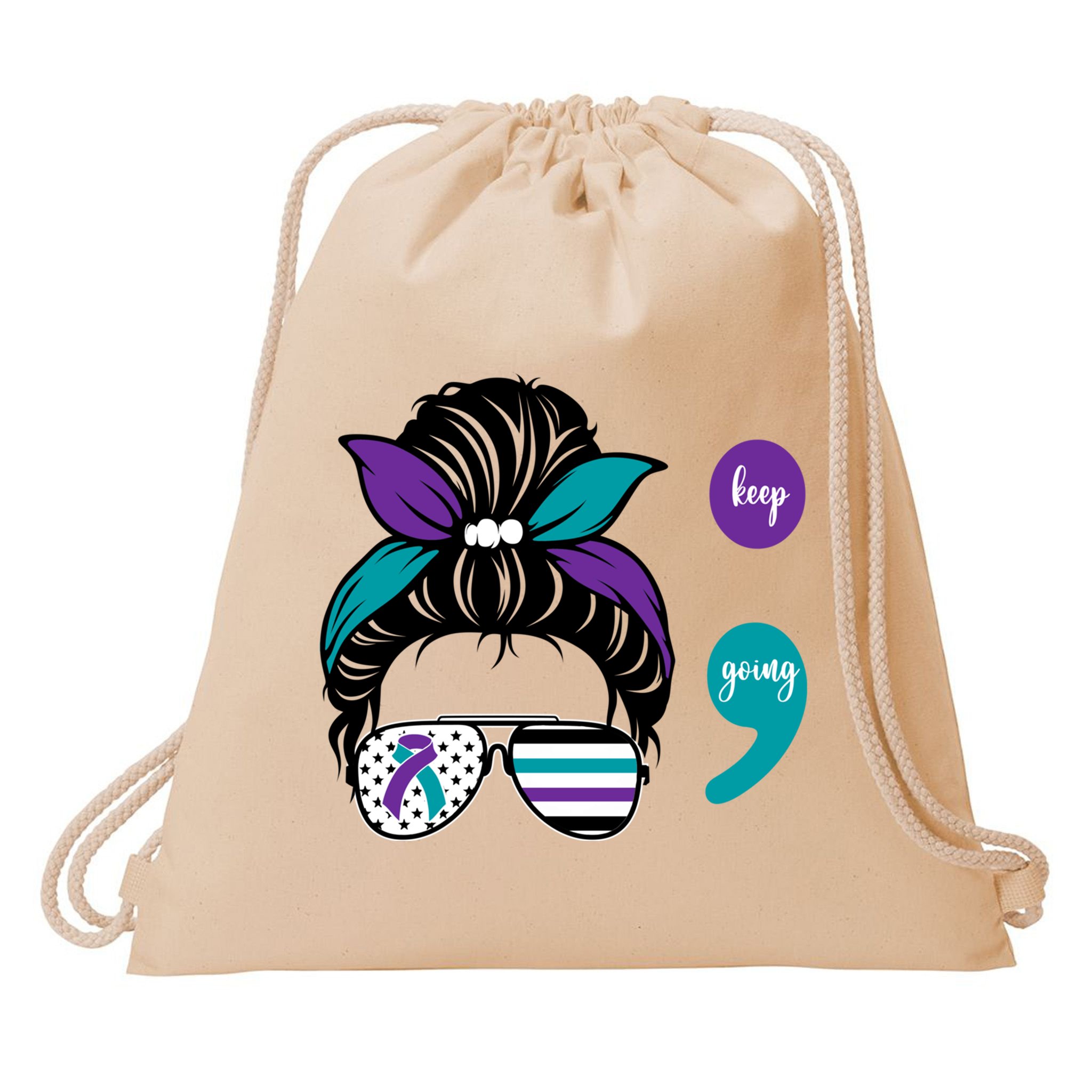 Suicide Prevention Awareness Semicolon Keep Going Messy Bun Gift Drawstring Bag