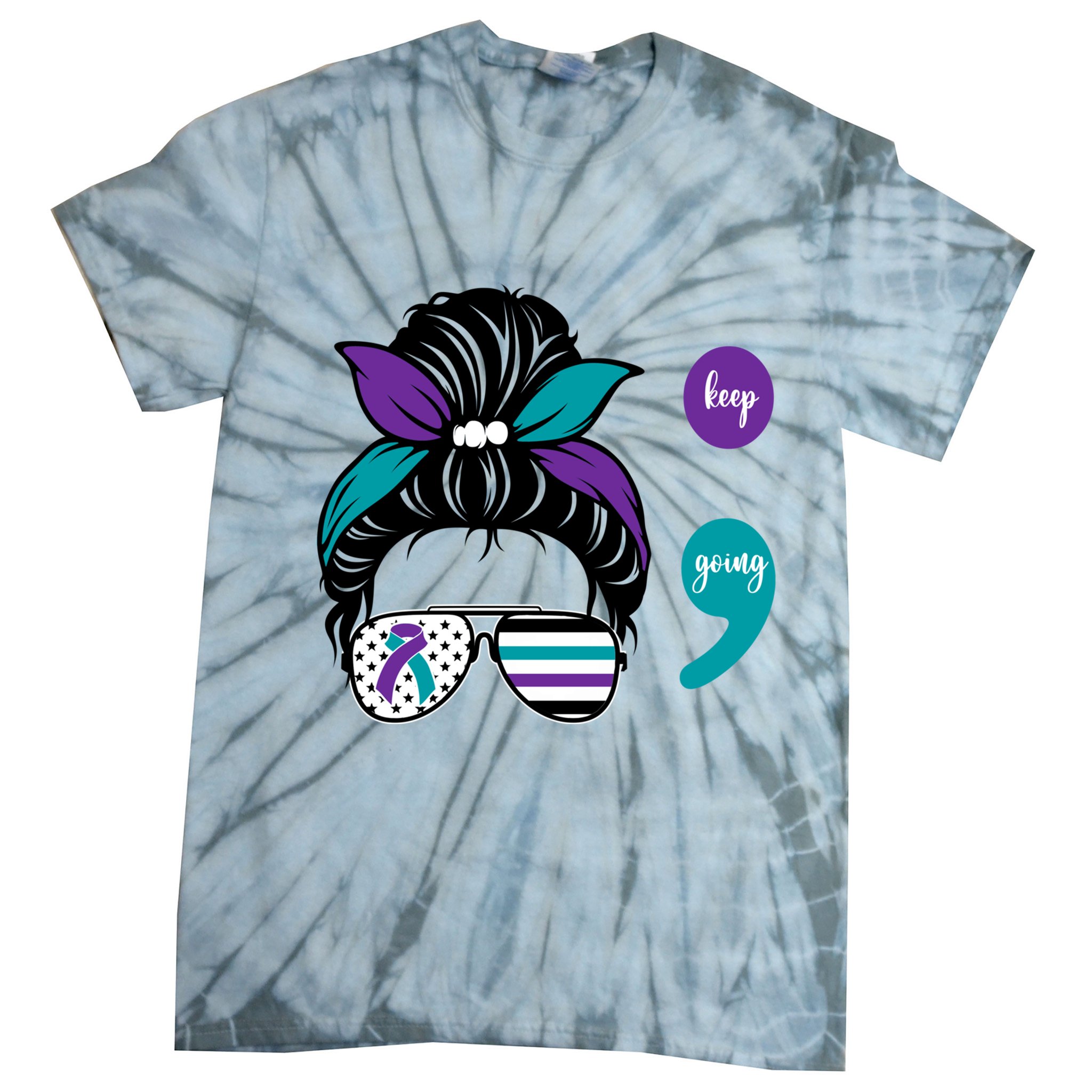Suicide Prevention Awareness Semicolon Keep Going Messy Bun Gift Tie-Dye T-Shirt