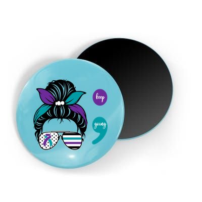 Suicide Prevention Awareness Semicolon Keep Going Messy Bun Gift Magnet