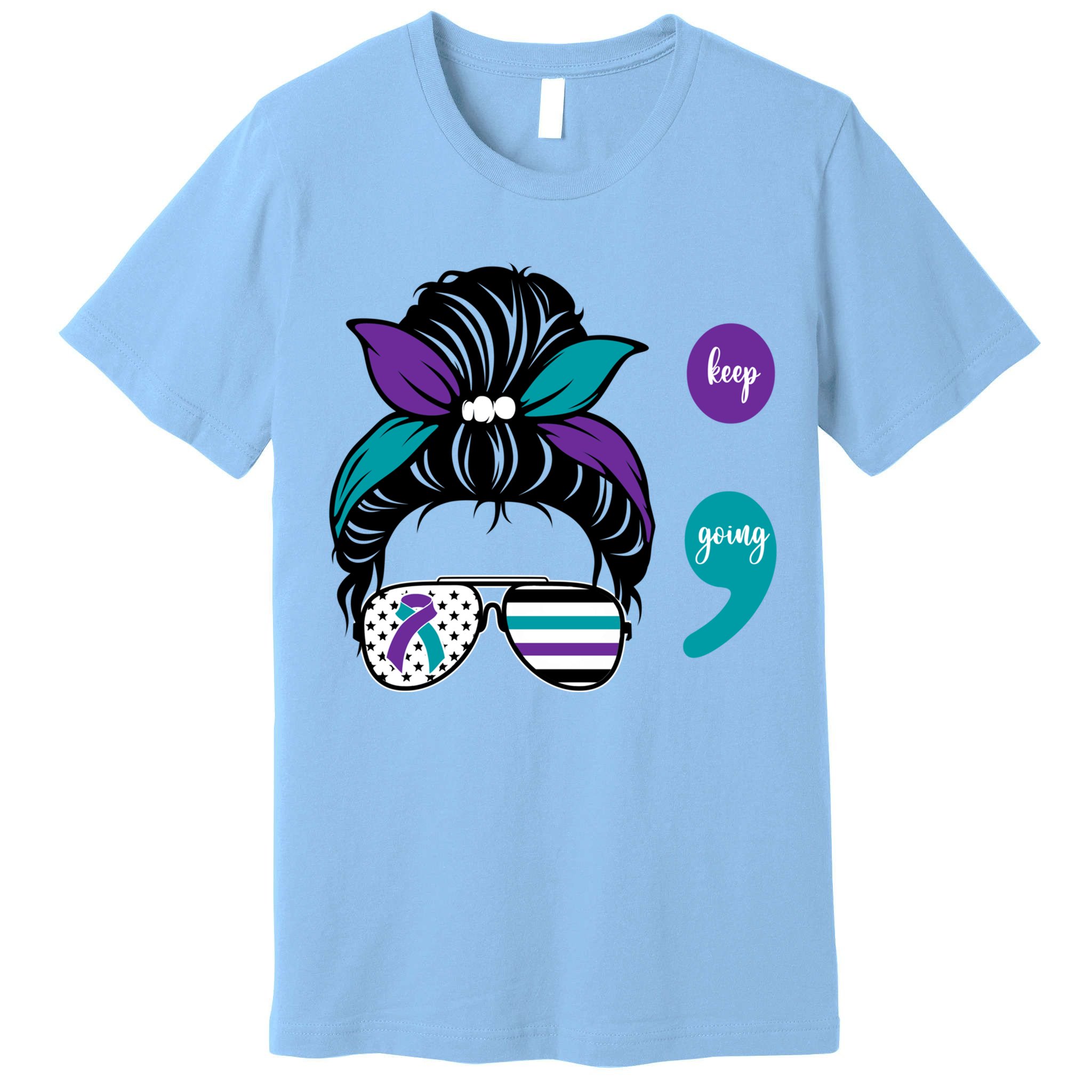 Suicide Prevention Awareness Semicolon Keep Going Messy Bun Gift Premium T-Shirt