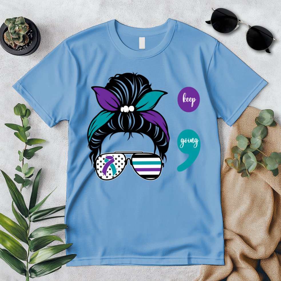 Suicide Prevention Awareness Semicolon Keep Going Messy Bun Gift Premium T-Shirt