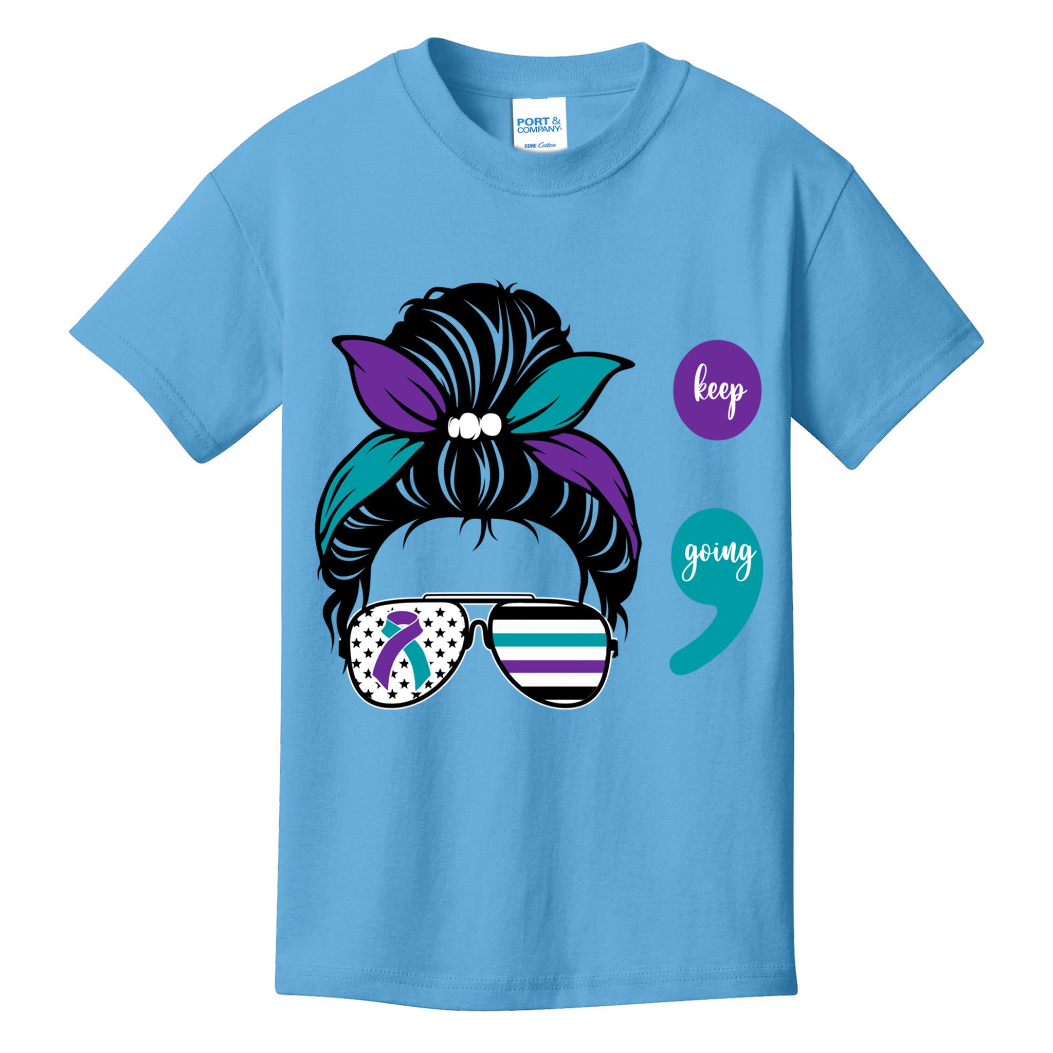 Suicide Prevention Awareness Semicolon Keep Going Messy Bun Gift Kids T-Shirt
