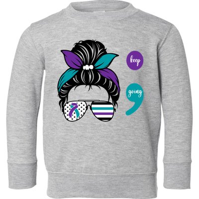 Suicide Prevention Awareness Semicolon Keep Going Messy Bun Gift Toddler Sweatshirt