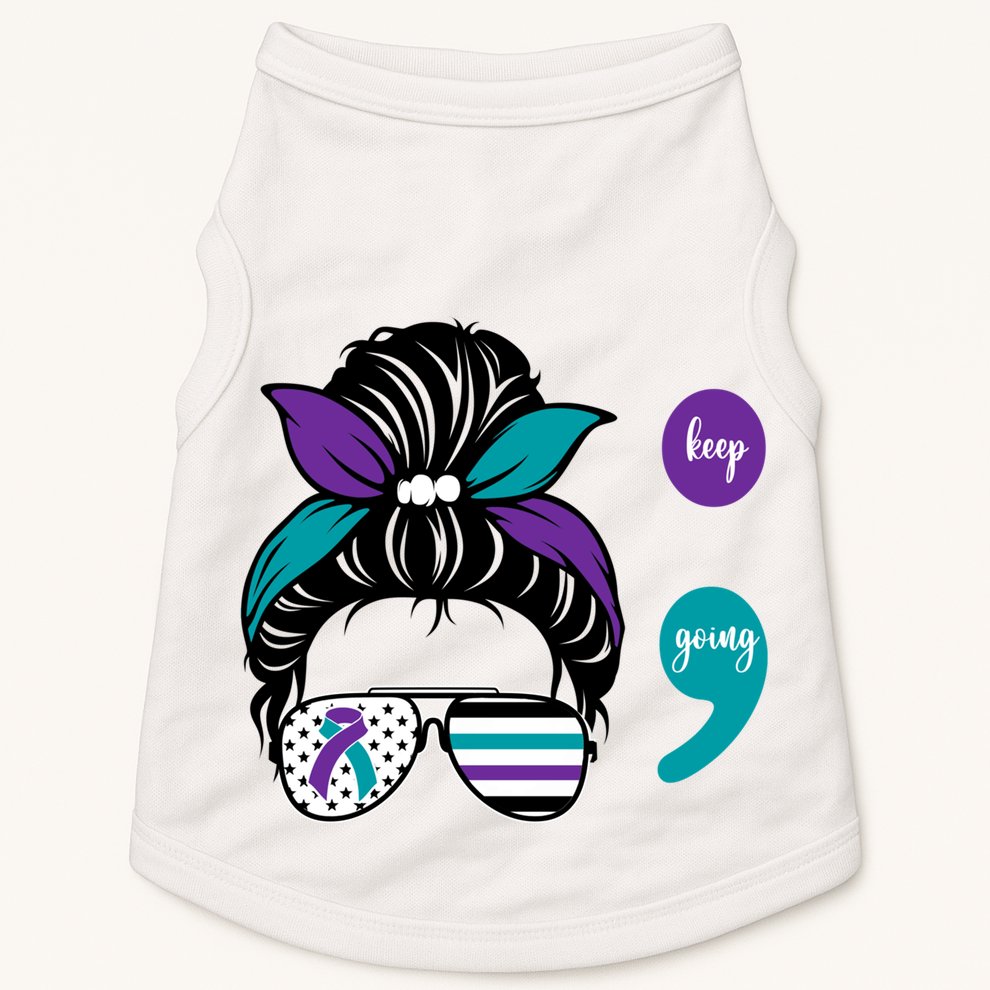 Suicide Prevention Awareness Semicolon Keep Going Messy Bun Gift Doggie Tank