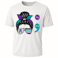 Suicide Prevention Awareness Semicolon Keep Going Messy Bun Gift Cooling Performance Crew T-Shirt