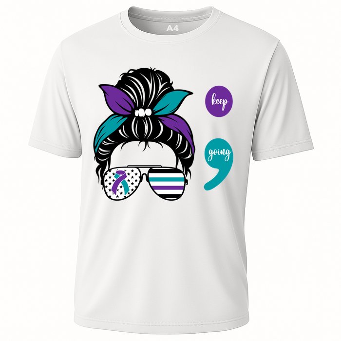 Suicide Prevention Awareness Semicolon Keep Going Messy Bun Gift Cooling Performance Crew T-Shirt