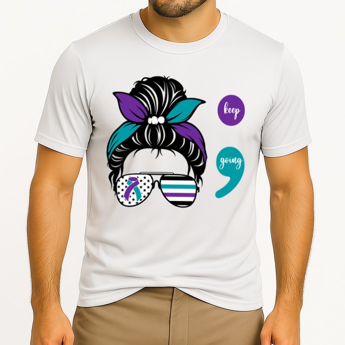 Suicide Prevention Awareness Semicolon Keep Going Messy Bun Gift Cooling Performance Crew T-Shirt