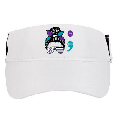 Suicide Prevention Awareness Semicolon Keep Going Messy Bun Gift Adult Drive Performance Visor