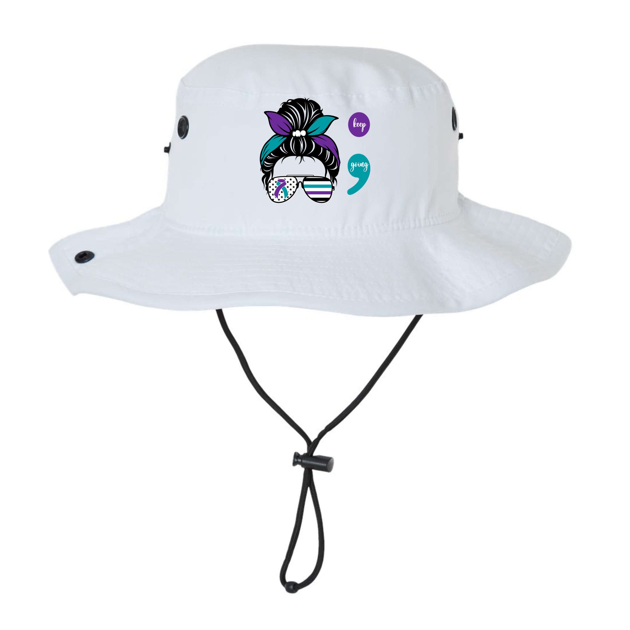 Suicide Prevention Awareness Semicolon Keep Going Messy Bun Gift Bucket Hat