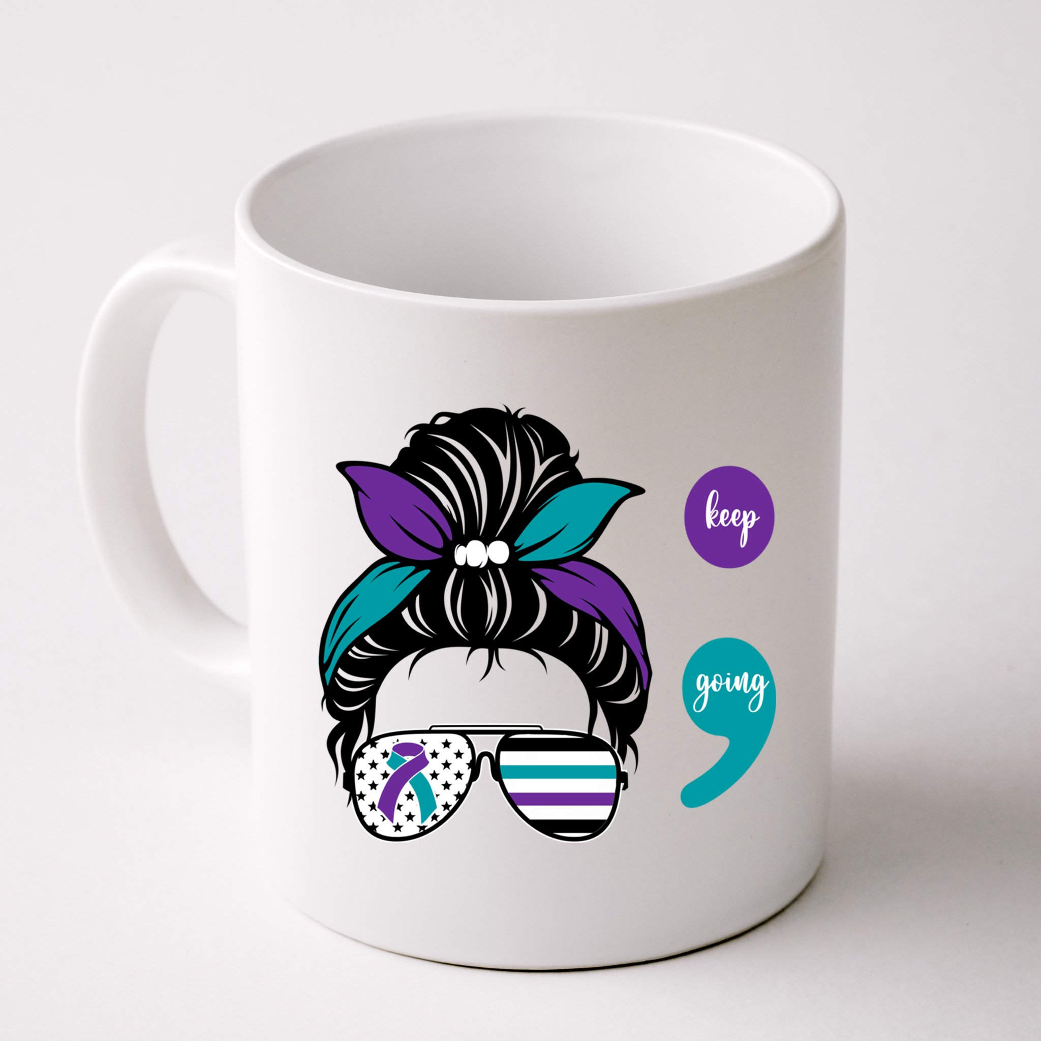 Suicide Prevention Awareness Semicolon Keep Going Messy Bun Gift Mug