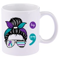 Suicide Prevention Awareness Semicolon Keep Going Messy Bun Gift 11oz C Handle Ceramic Mug