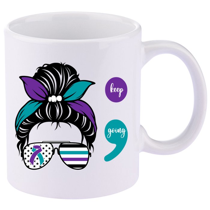 Suicide Prevention Awareness Semicolon Keep Going Messy Bun Gift 11oz C Handle Ceramic Mug