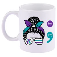 Suicide Prevention Awareness Semicolon Keep Going Messy Bun Gift 11oz C Handle Ceramic Mug