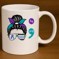 Suicide Prevention Awareness Semicolon Keep Going Messy Bun Gift 11oz C Handle Ceramic Mug