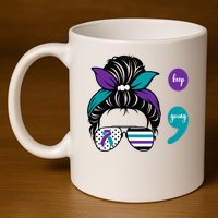 Suicide Prevention Awareness Semicolon Keep Going Messy Bun Gift 11oz C Handle Ceramic Mug