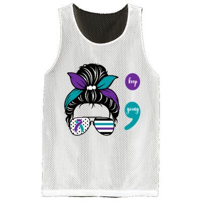 Suicide Prevention Awareness Semicolon Keep Going Messy Bun Gift Mesh Reversible Basketball Jersey Tank