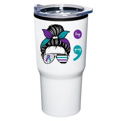 Suicide Prevention Awareness Semicolon Keep Going Messy Bun Gift Tumbler