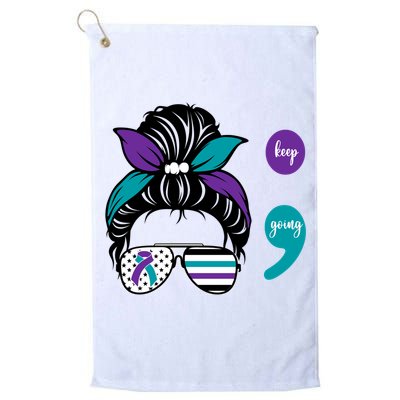 Suicide Prevention Awareness Semicolon Keep Going Messy Bun Gift Golf Towel
