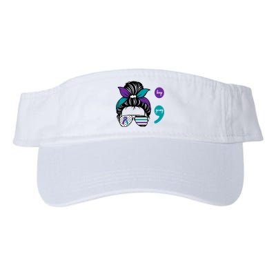 Suicide Prevention Awareness Semicolon Keep Going Messy Bun Gift Visor