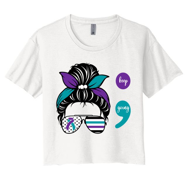 Suicide Prevention Awareness Semicolon Keep Going Messy Bun Gift Crop Top
