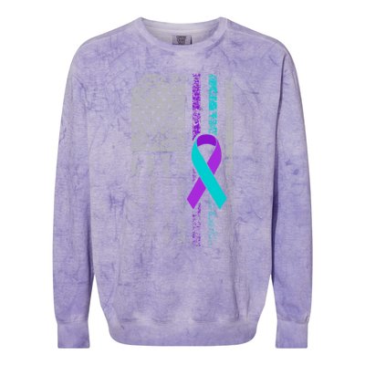 Suicide Prevention Awareness American Flag Ribbon Support Colorblast Crewneck Sweatshirt