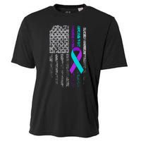 Suicide Prevention Awareness American Flag Ribbon Support Cooling Performance Crew T-Shirt