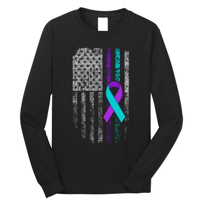 Suicide Prevention Awareness American Flag Ribbon Support Long Sleeve Shirt