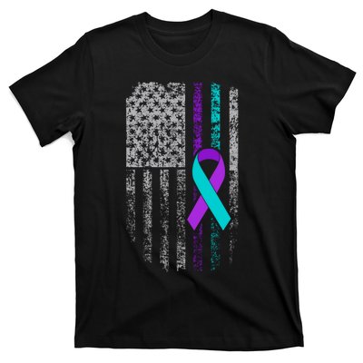 Suicide Prevention Awareness American Flag Ribbon Support T-Shirt