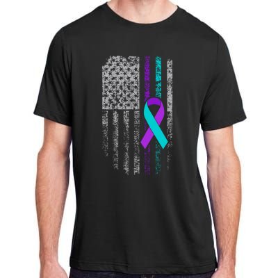 Suicide Prevention Awareness American Flag Ribbon Support Adult ChromaSoft Performance T-Shirt