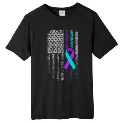 Suicide Prevention Awareness American Flag Ribbon Support Tall Fusion ChromaSoft Performance T-Shirt