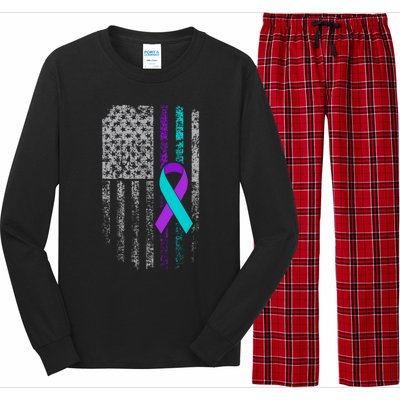 Suicide Prevention Awareness American Flag Ribbon Support Long Sleeve Pajama Set