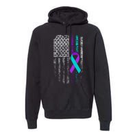 Suicide Prevention Awareness American Flag Ribbon Support Premium Hoodie