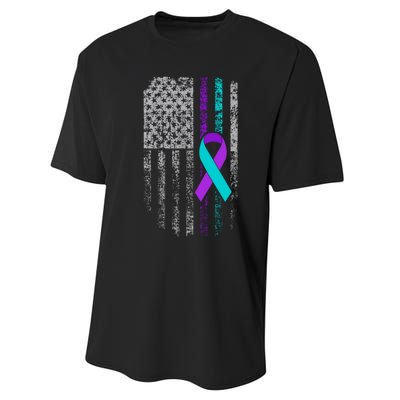 Suicide Prevention Awareness American Flag Ribbon Support Performance Sprint T-Shirt