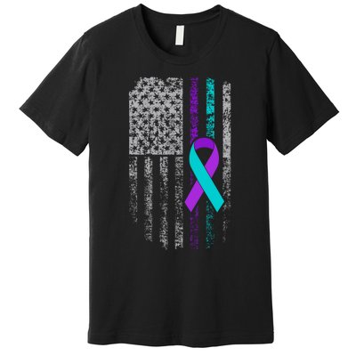 Suicide Prevention Awareness American Flag Ribbon Support Premium T-Shirt