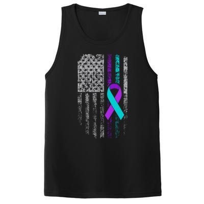 Suicide Prevention Awareness American Flag Ribbon Support PosiCharge Competitor Tank