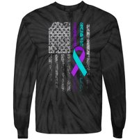 Suicide Prevention Awareness American Flag Ribbon Support Tie-Dye Long Sleeve Shirt