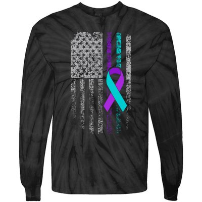 Suicide Prevention Awareness American Flag Ribbon Support Tie-Dye Long Sleeve Shirt