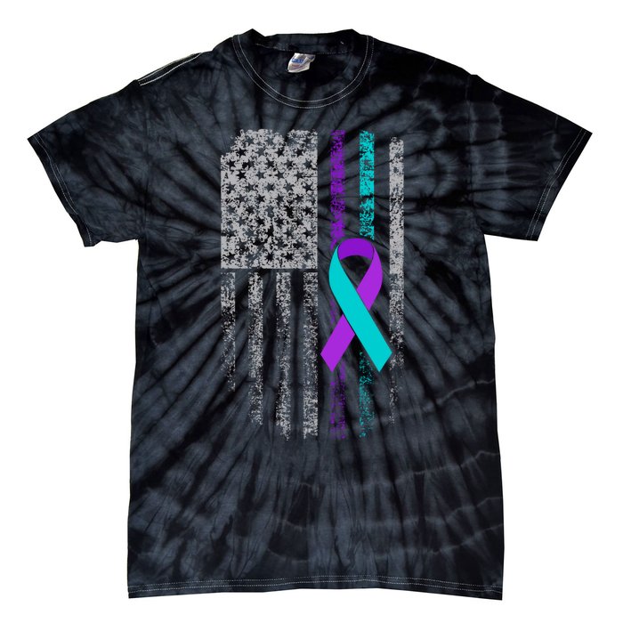 Suicide Prevention Awareness American Flag Ribbon Support Tie-Dye T-Shirt