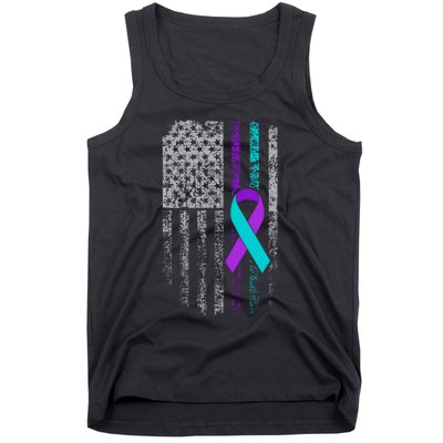 Suicide Prevention Awareness American Flag Ribbon Support Tank Top