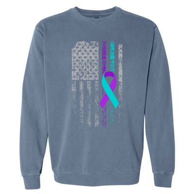 Suicide Prevention Awareness American Flag Ribbon Support Garment-Dyed Sweatshirt