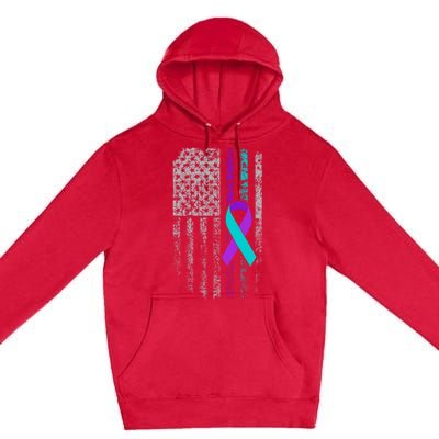 Suicide Prevention Awareness American Flag Ribbon Support Premium Pullover Hoodie