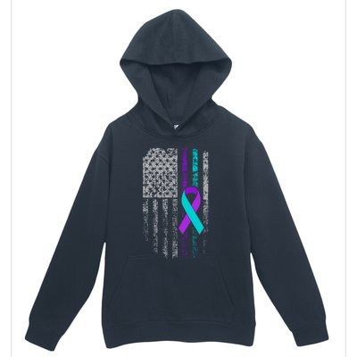 Suicide Prevention Awareness American Flag Ribbon Support Urban Pullover Hoodie