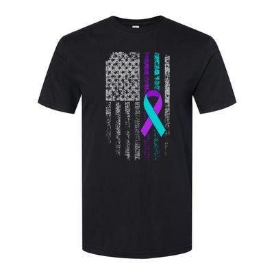 Suicide Prevention Awareness American Flag Ribbon Support Softstyle CVC T-Shirt