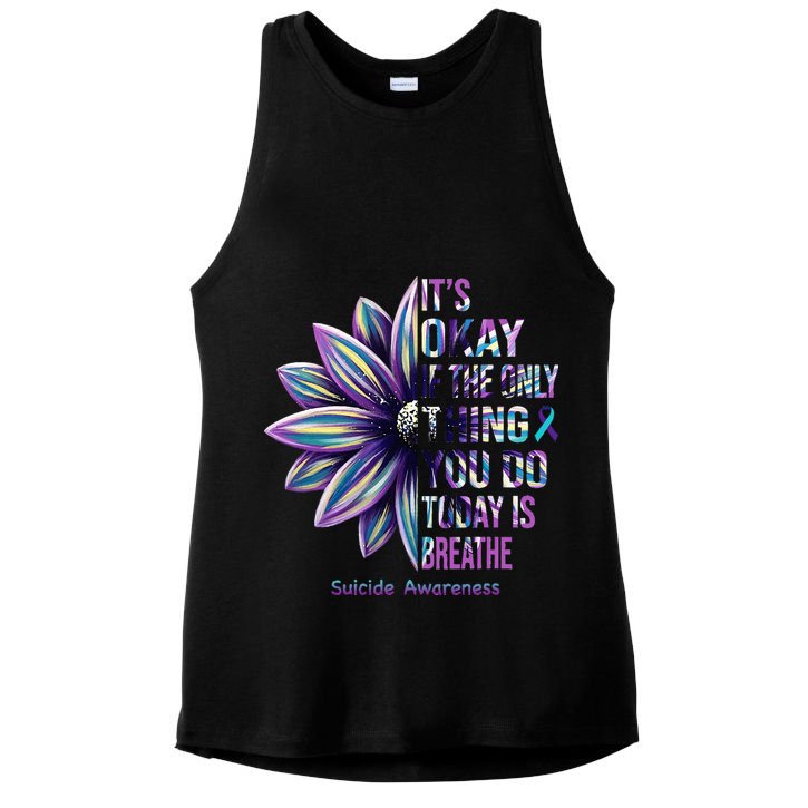 Suicide Prevention Awareness Teal Ribbon And Sunflower Gifts Ladies PosiCharge Tri-Blend Wicking Tank
