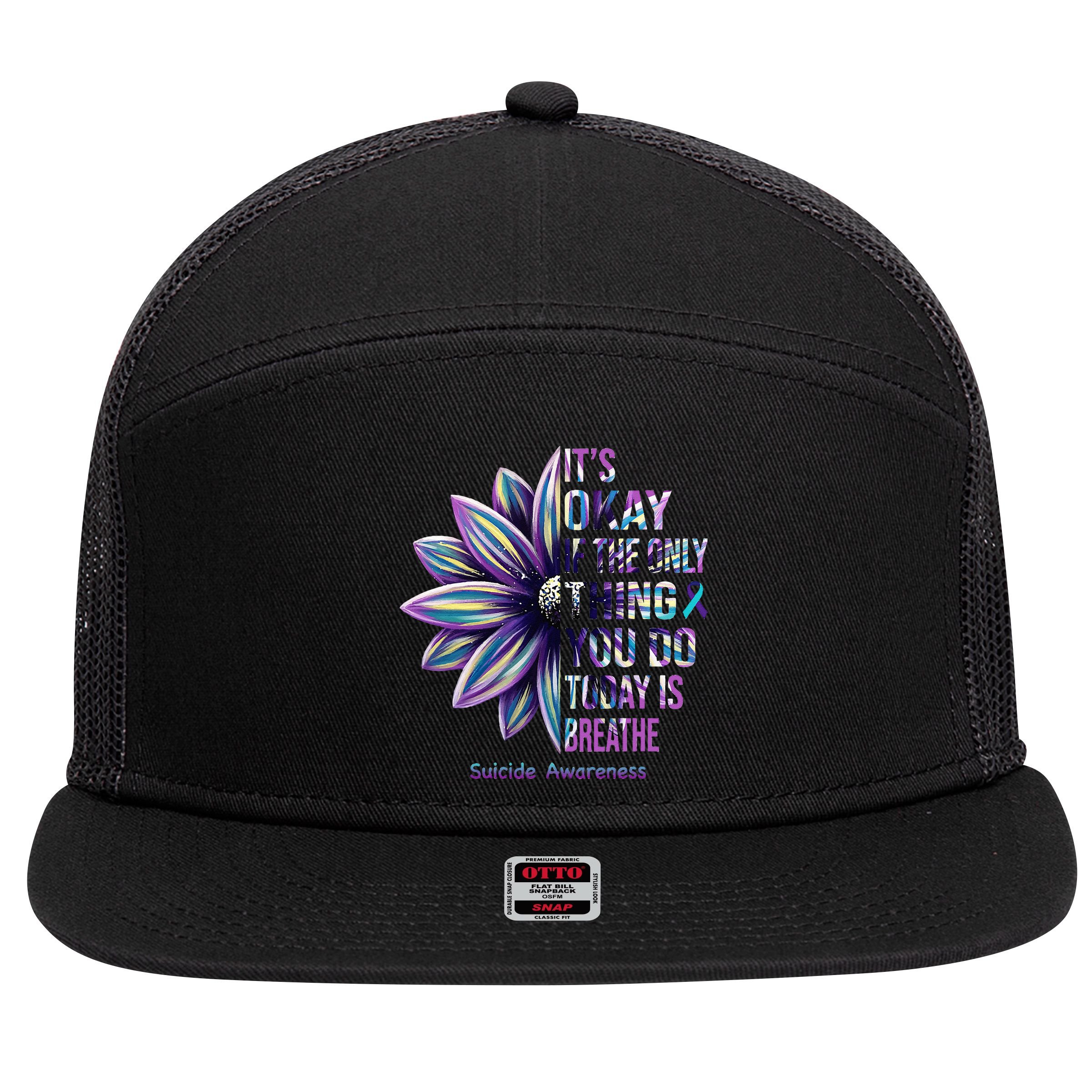 Suicide Prevention Awareness Teal Ribbon And Sunflower Gifts 7 Panel Mesh Trucker Snapback Hat