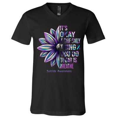 Suicide Prevention Awareness Teal Ribbon And Sunflower Gifts V-Neck T-Shirt